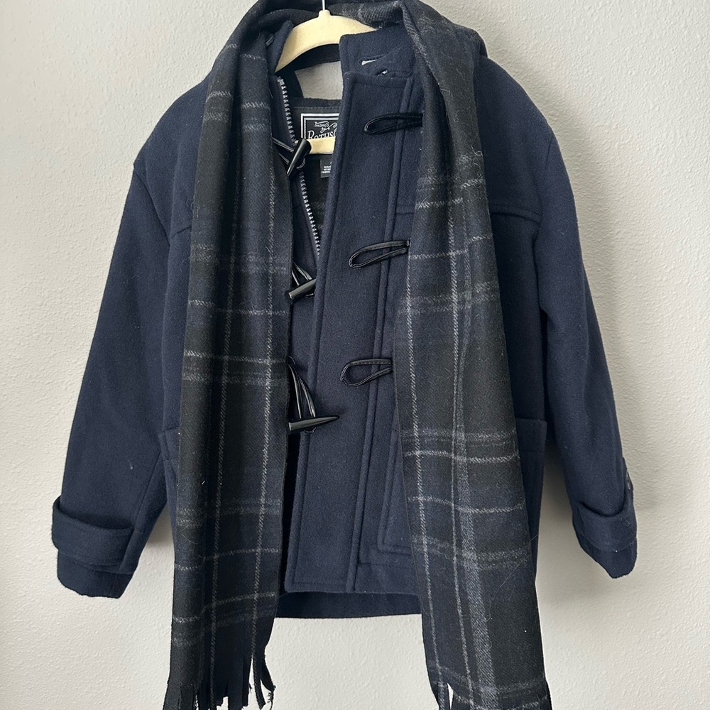 Navy Toggle Boys Rothschild Navy Dress Peacoat with Plaid Scarf